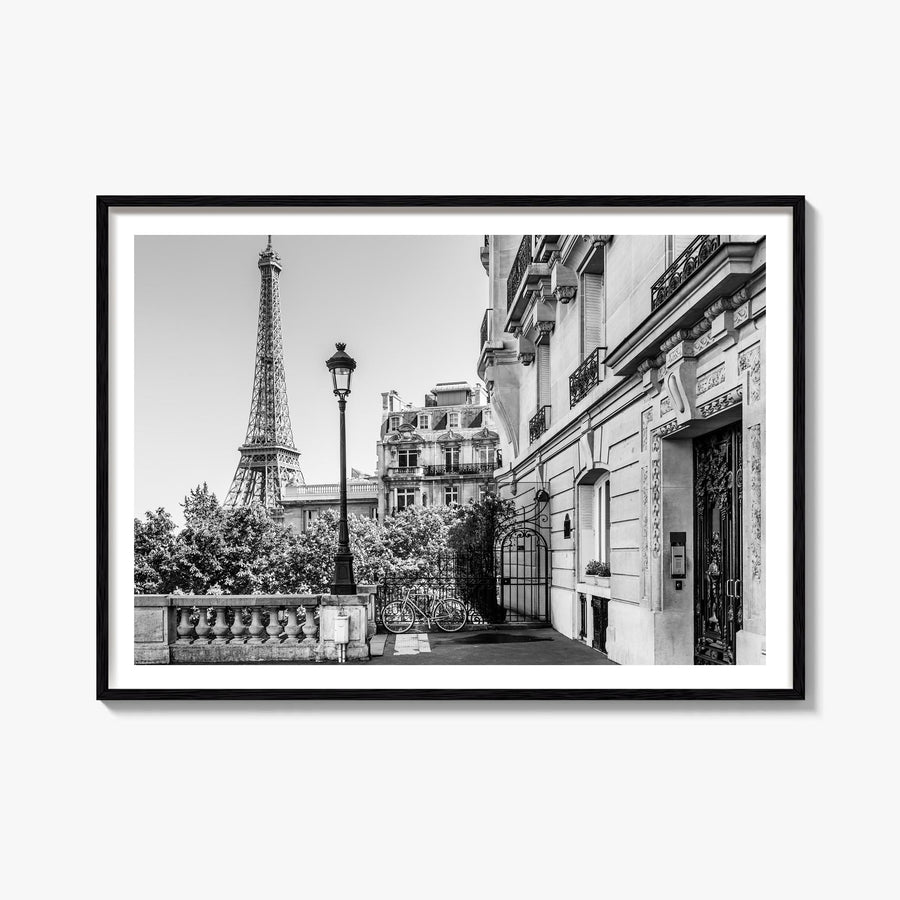 Paris no. 2 black & white photo poster of France – horizontal wall art, unframed print shown in interior mockup
