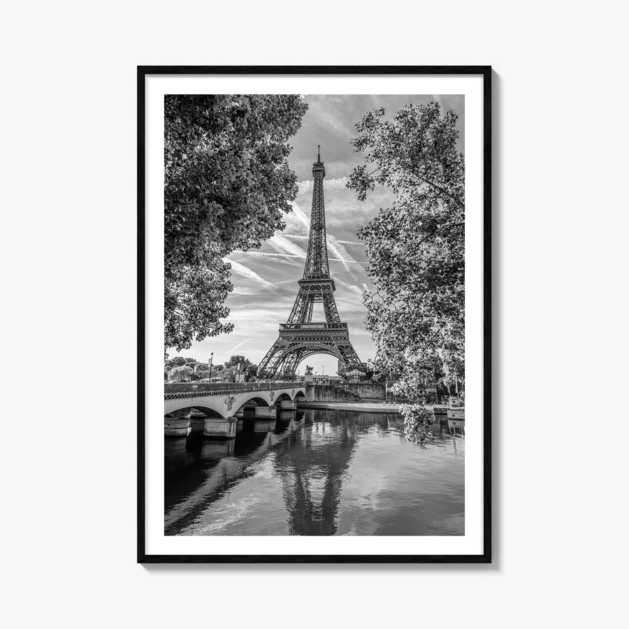 Paris no. 2 black & white photo poster of France – vertical wall art, unframed print shown in interior mockup