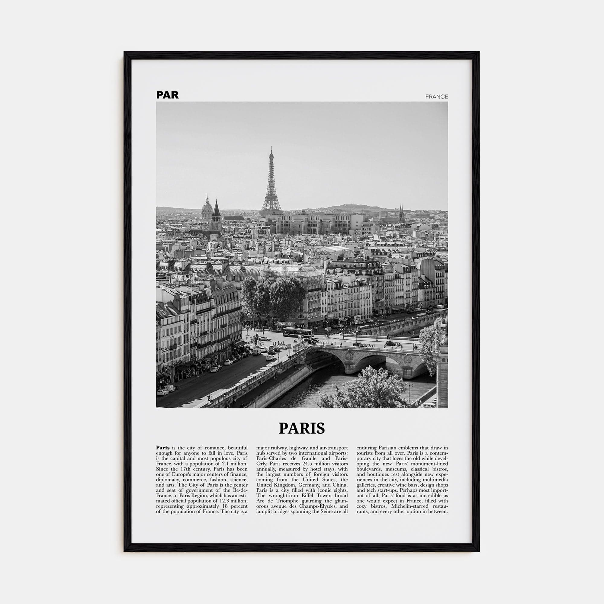 Paris No 2 Poster Black Wood / 8x12 in Nbourhood Travel B&W Poster