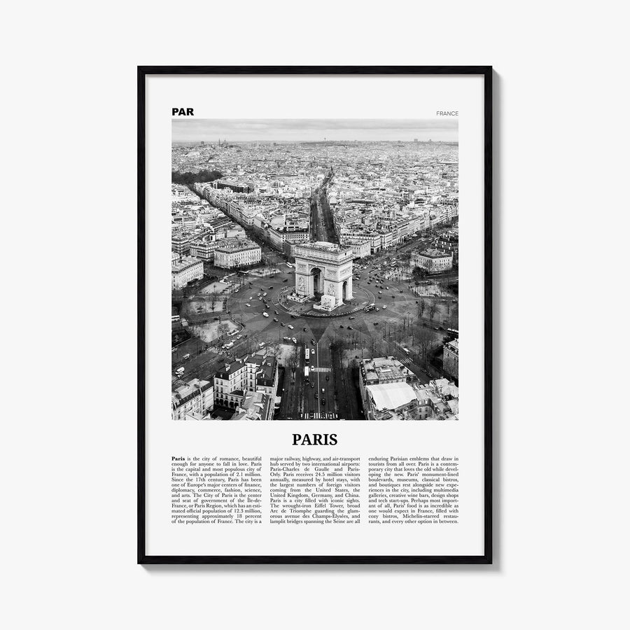 Paris no. 3 black & white newspaper poster of France – vertical wall art, unframed print shown in interior mockup