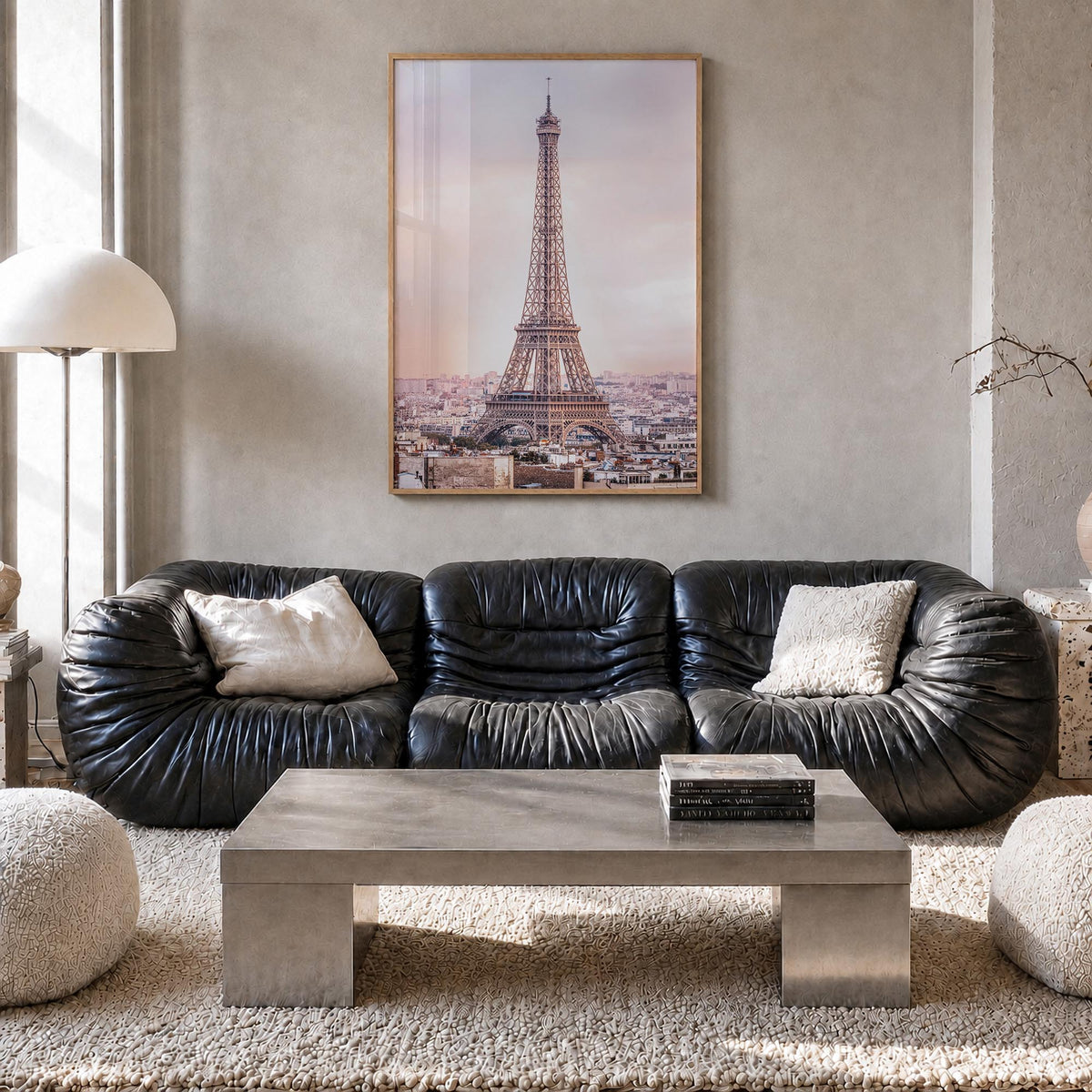 Paris no. 3 colorful photo poster of France – vertical wall art in natural wood frame, hanging on wall