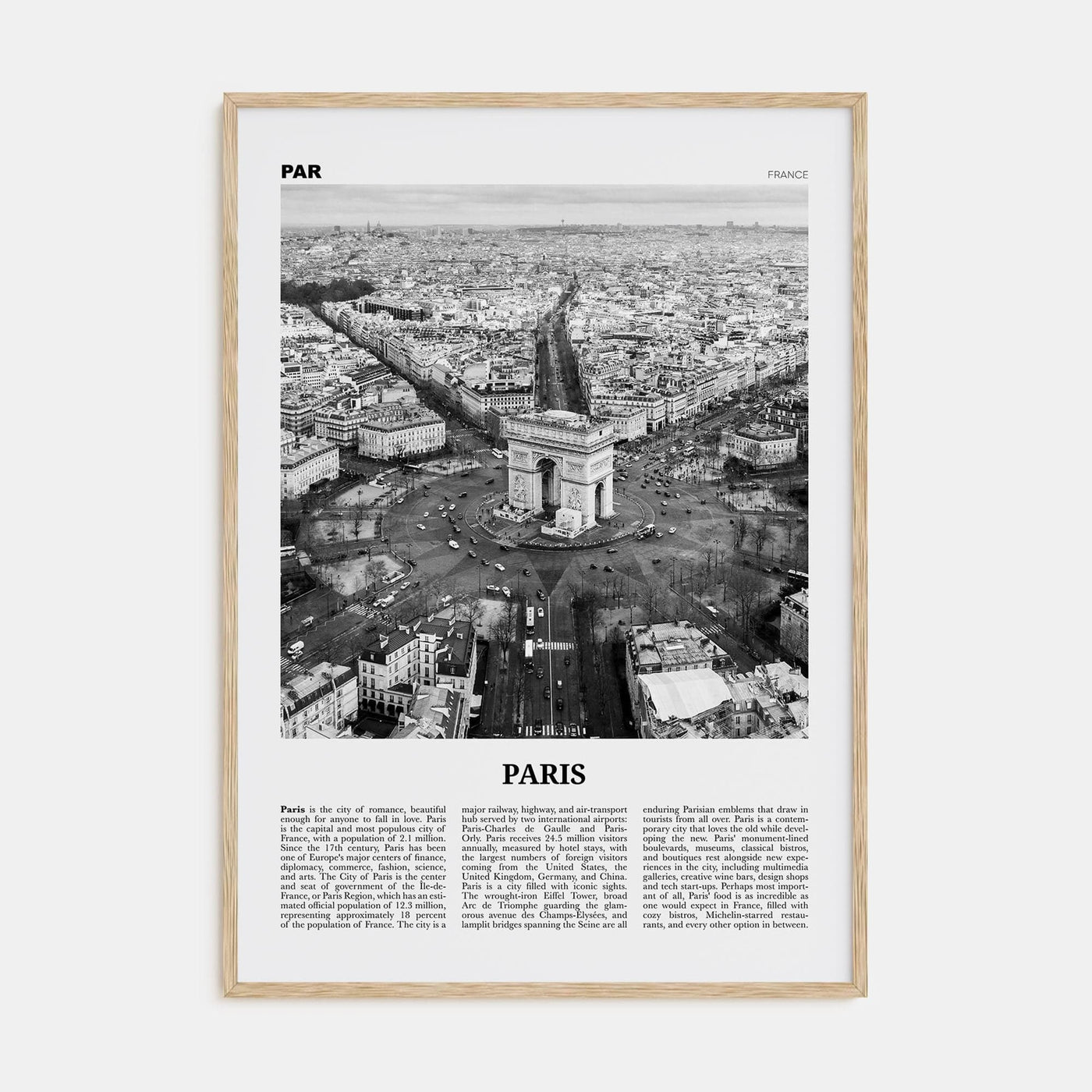 Paris No 3 Poster Natural Wood / 8x12 in Nbourhood Travel B&W Poster