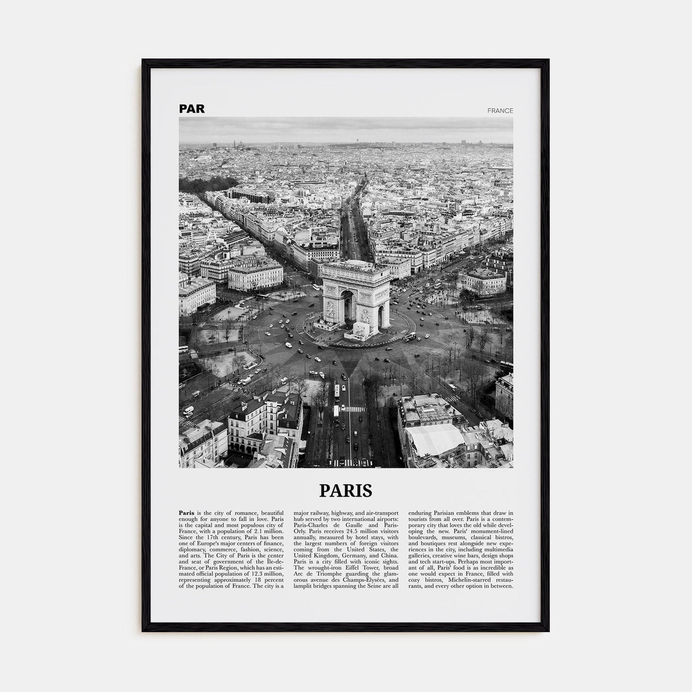 Paris No 3 Poster Black Wood / 8x12 in Nbourhood Travel B&W Poster