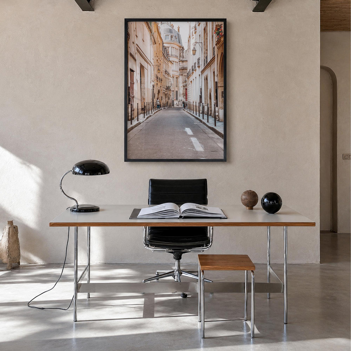 Paris no. 4 colorful photo poster of France – vertical wall art in black wood frame, hanging on wall
