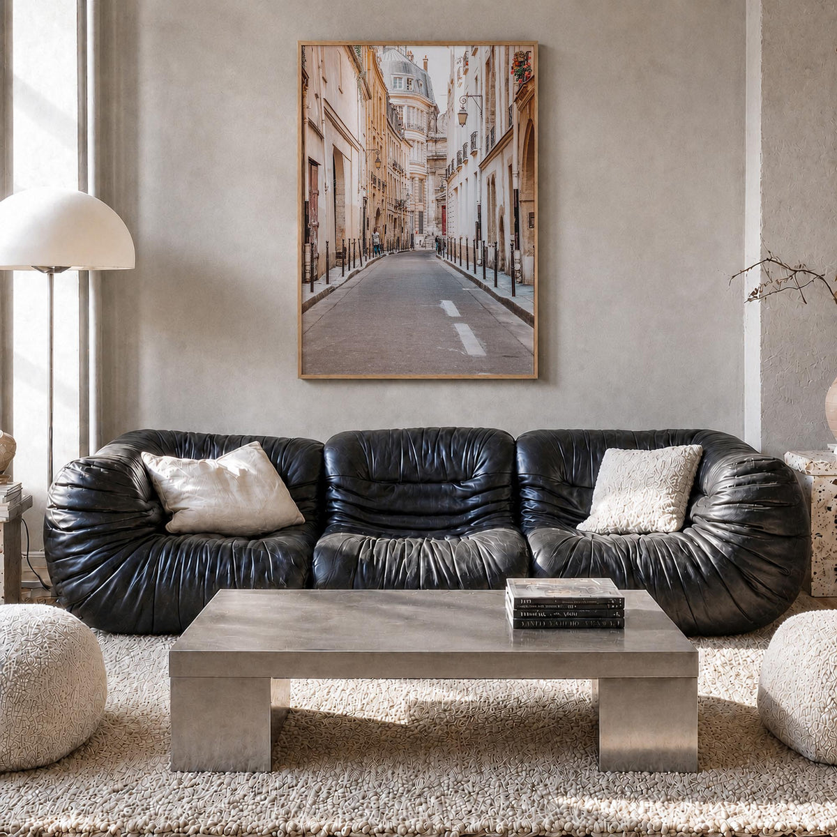 Paris no. 4 colorful photo poster of France – vertical wall art in natural wood frame, hanging on wall