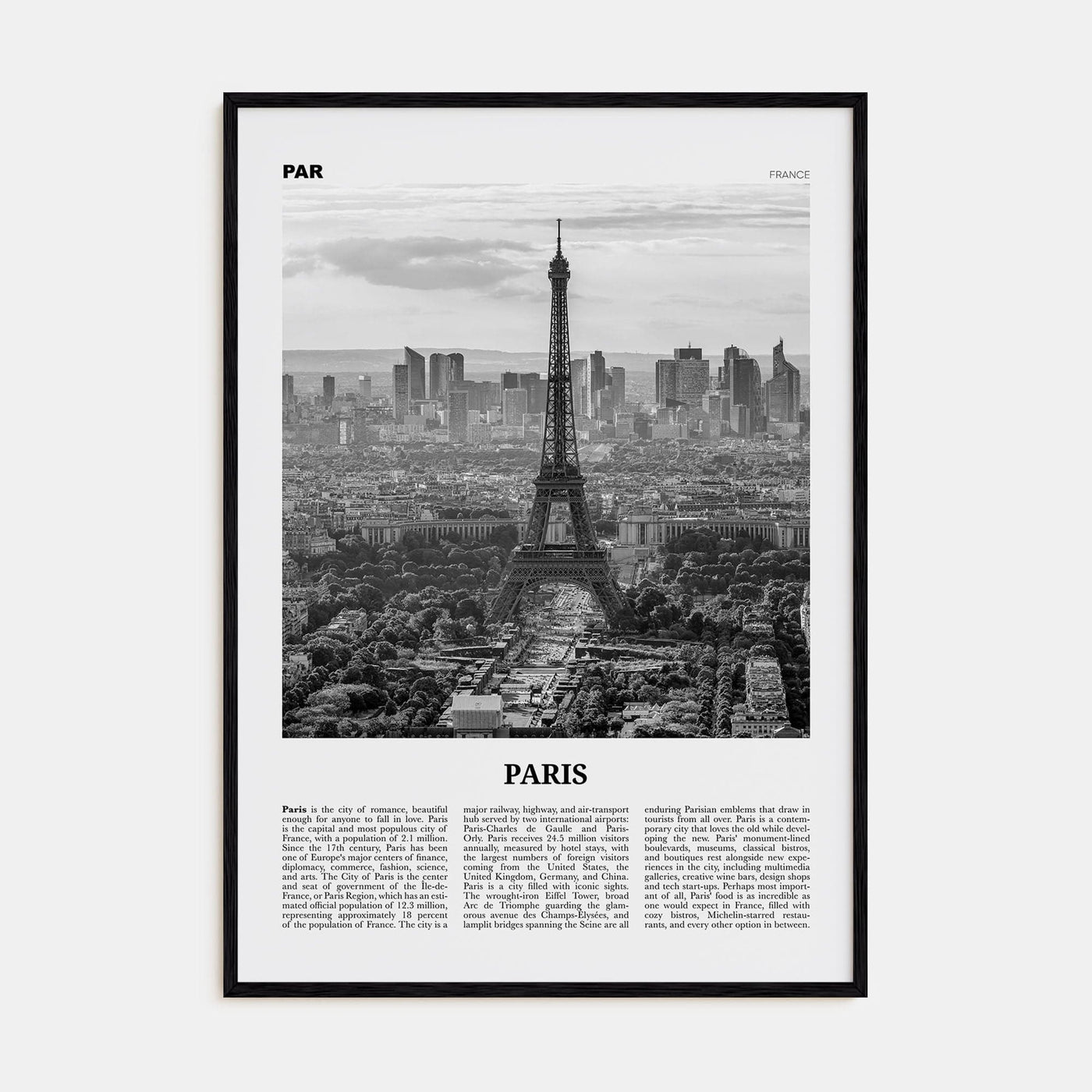 Paris No 4 Poster Black Wood / 8x12 in Nbourhood Travel B&W Poster