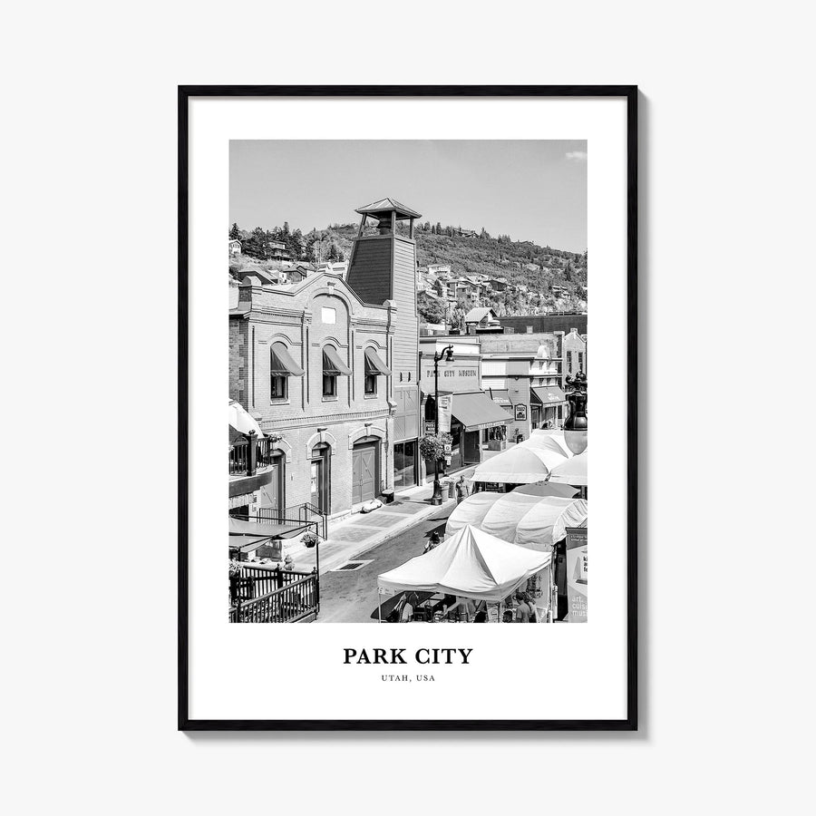 Park City black & white classic poster of Utah, USA – vertical wall art, unframed print shown in interior mockup