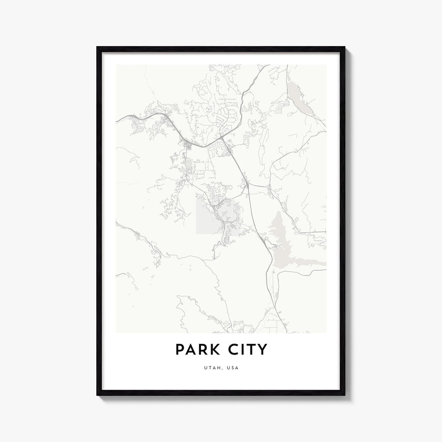 Park City black & white map poster of Utah, USA – vertical wall art, unframed print shown in interior mockup