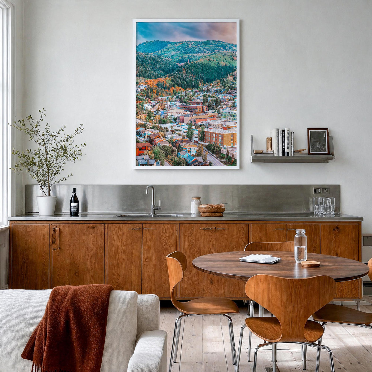 Park City no. 2 colorful photo poster of Utah, USA – vertical wall art in white wood frame, hanging on wall