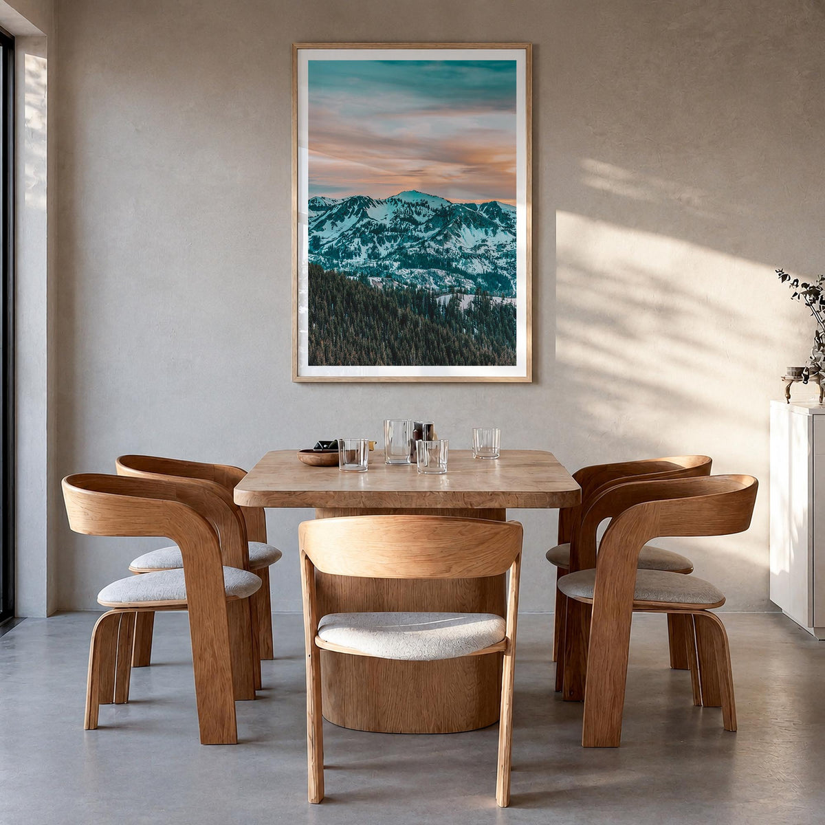 Park City no. 1 colorful photo poster of Utah, USA – vertical wall art in natural wood frame with white border, hanging on wa