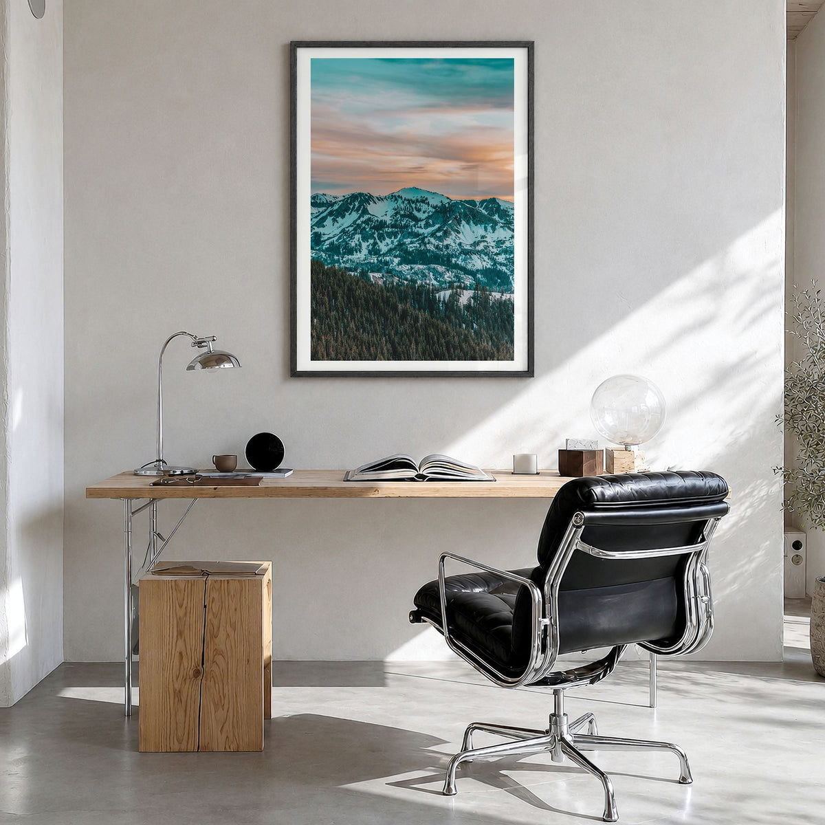 Park City Photo No 2 Poster in a black wood frame, hanging in a bright home office, white border