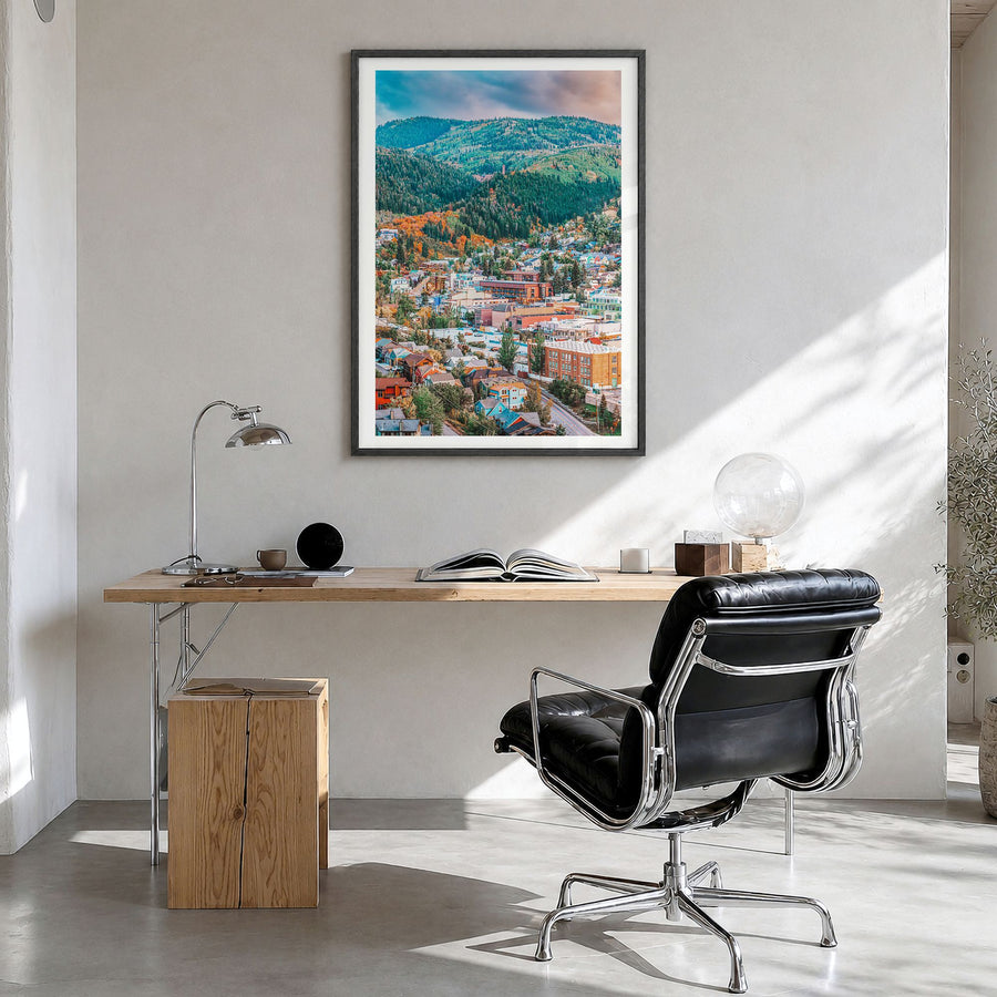 Park City Photo No 1 Poster in a black wood frame, hanging in a bright home office, white border