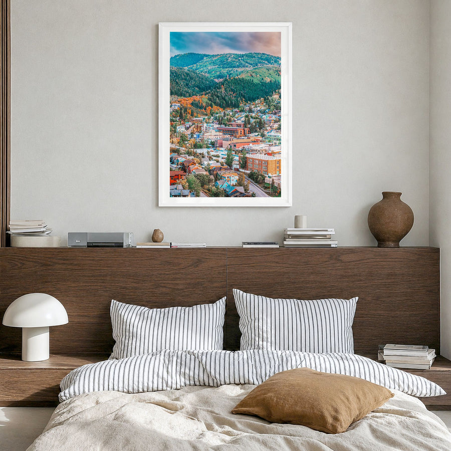 Park City Photo No 1 Poster in a white wood frame, hanging in a bedroom, white border