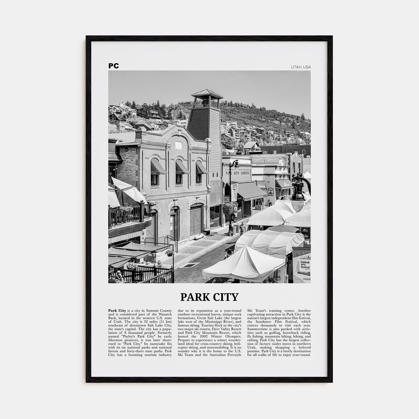 Park City Poster Black Wood / 8x12 in Nbourhood Travel B&W Poster