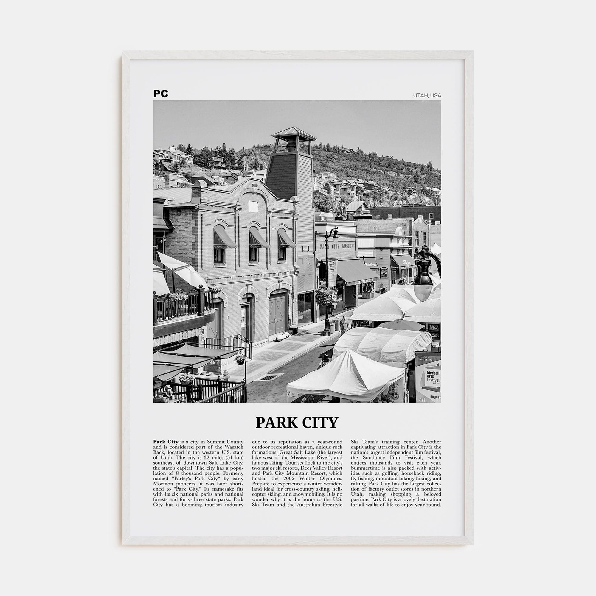 Park City Poster White Wood / 8x12 in Nbourhood Travel B&W Poster