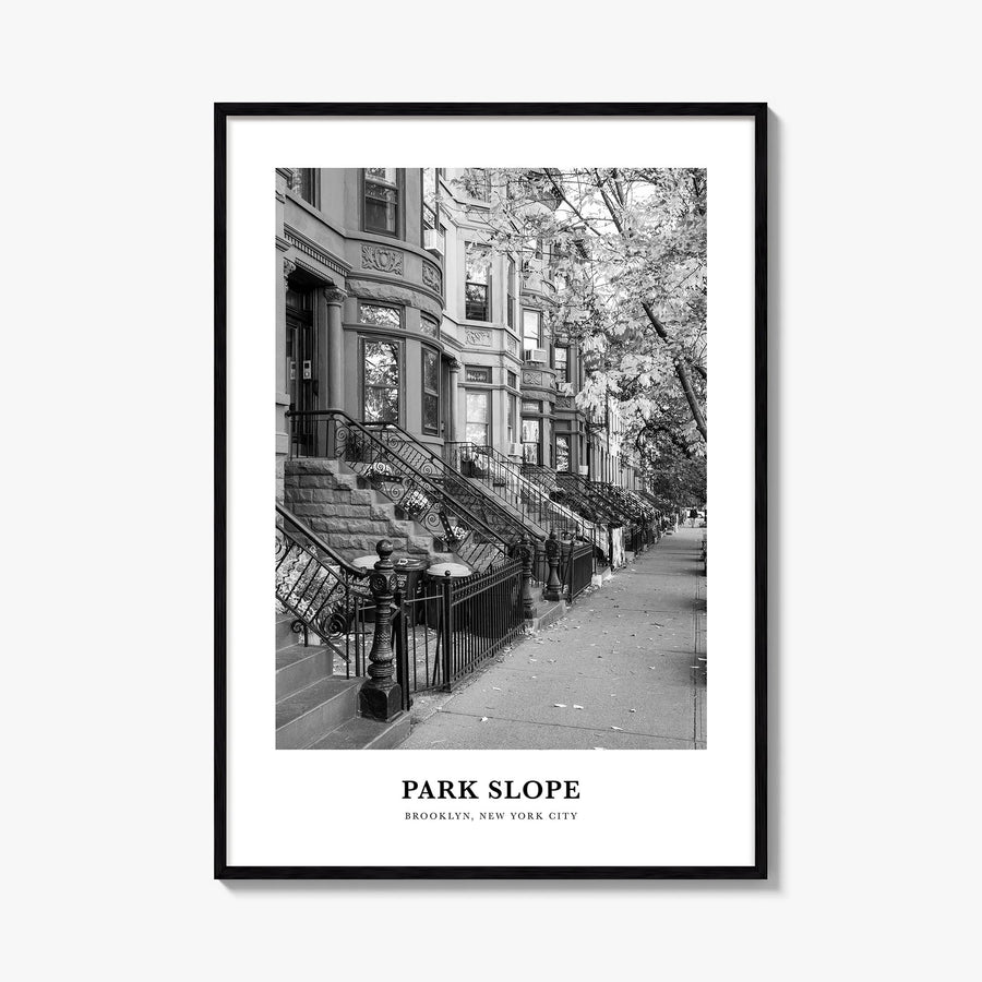 Park Slope black & white classic poster of Brooklyn, New York City – vertical wall art, unframed print shown in interior mock