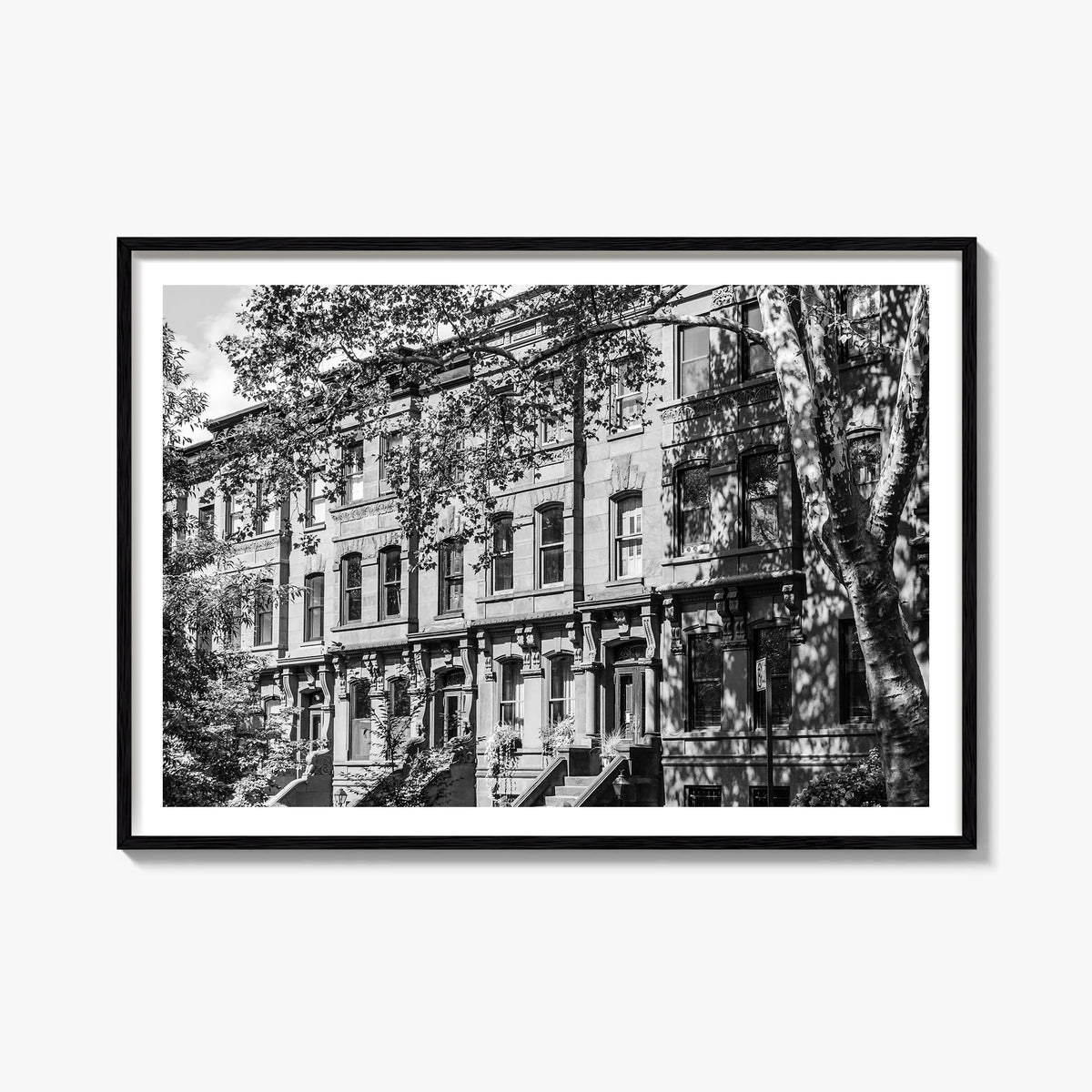 Park Slope black & white photo poster of Brooklyn, New York City – horizontal wall art, unframed print shown in interior mock