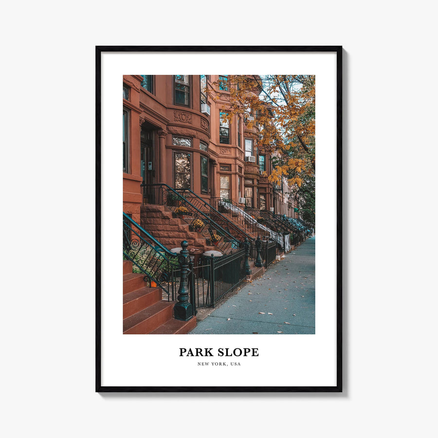 Park Slope colorful classic poster of Brooklyn, New York City – vertical wall art, unframed print shown in interior mockup
