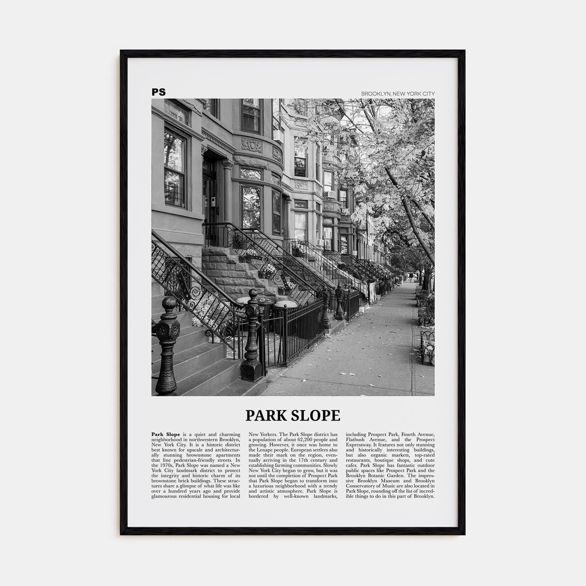 Park Slope Poster Black Wood / 8x12 in Nbourhood Travel B&W Poster