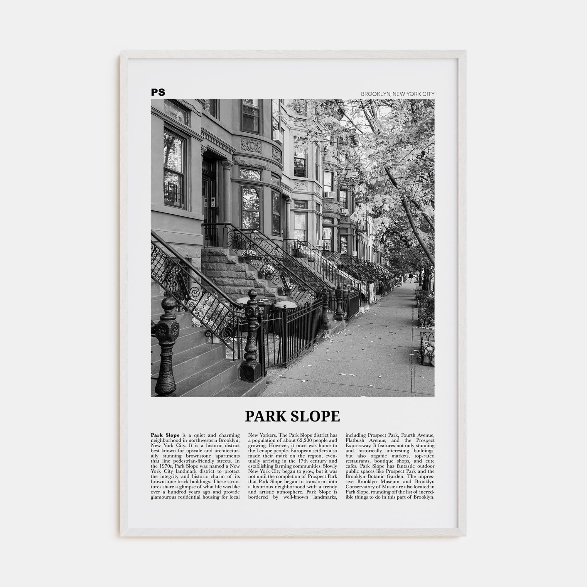 Park Slope Poster White Wood / 8x12 in Nbourhood Travel B&W Poster