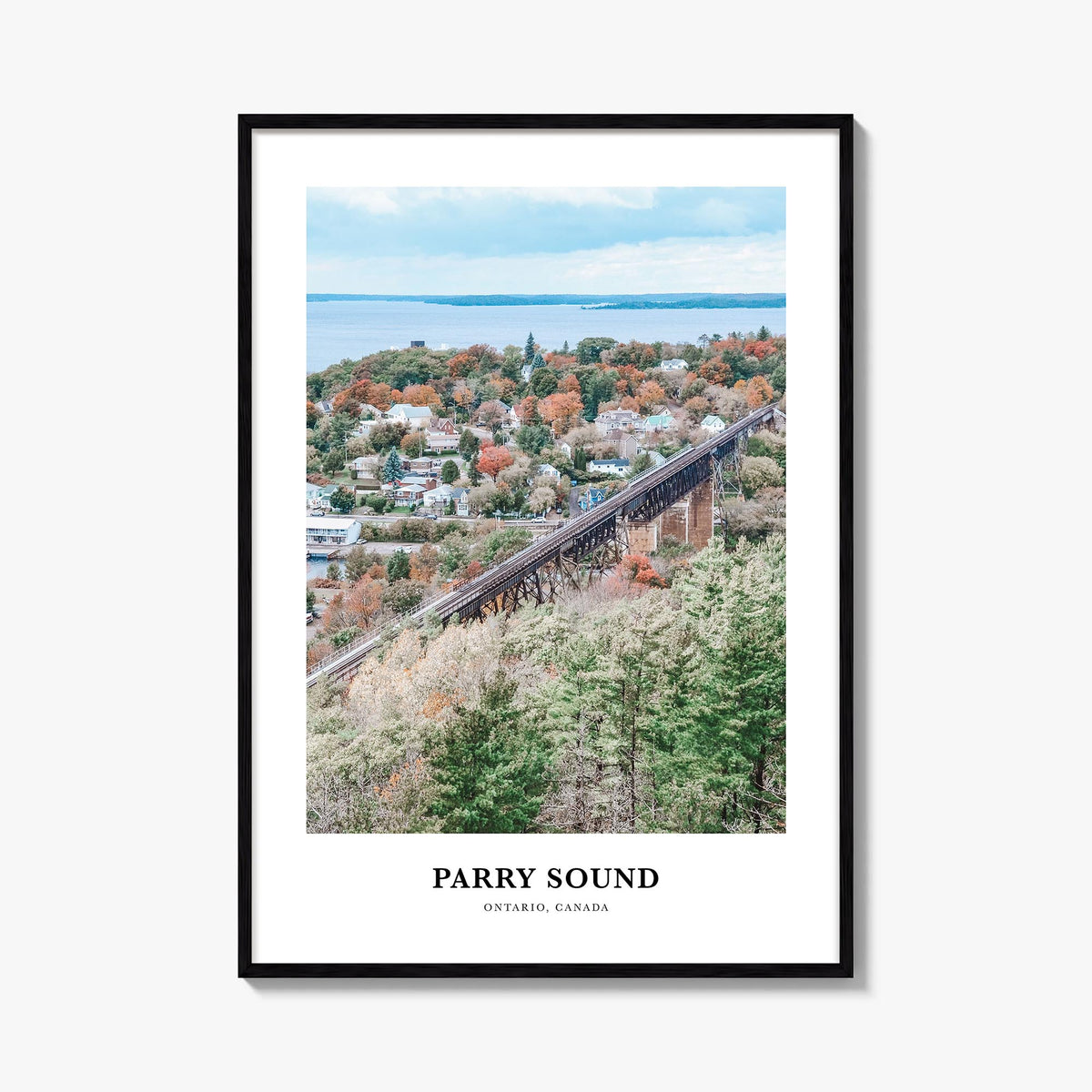 Parry Sound colorful classic poster of Canada – vertical wall art, unframed print shown in interior mockup