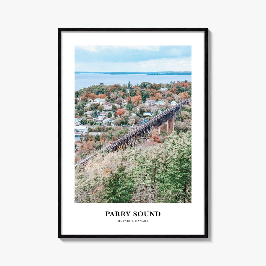 Parry Sound colorful classic poster of Canada – vertical wall art, unframed print shown in interior mockup