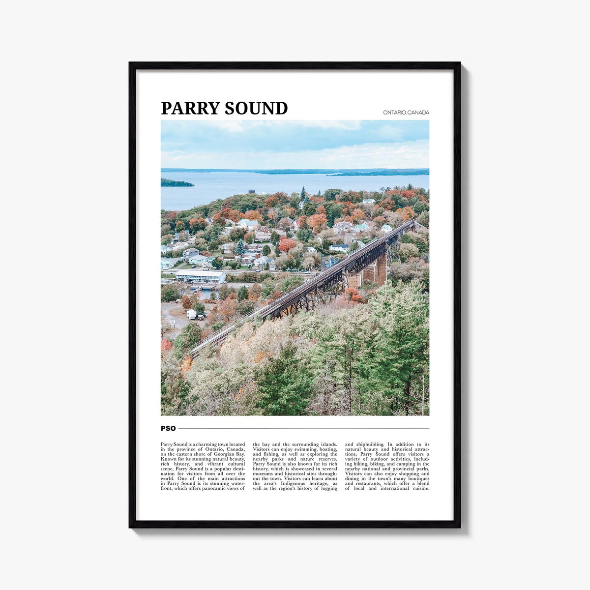 Parry Sound colorful travel poster of Canada – vertical wall art, unframed print shown in interior mockup