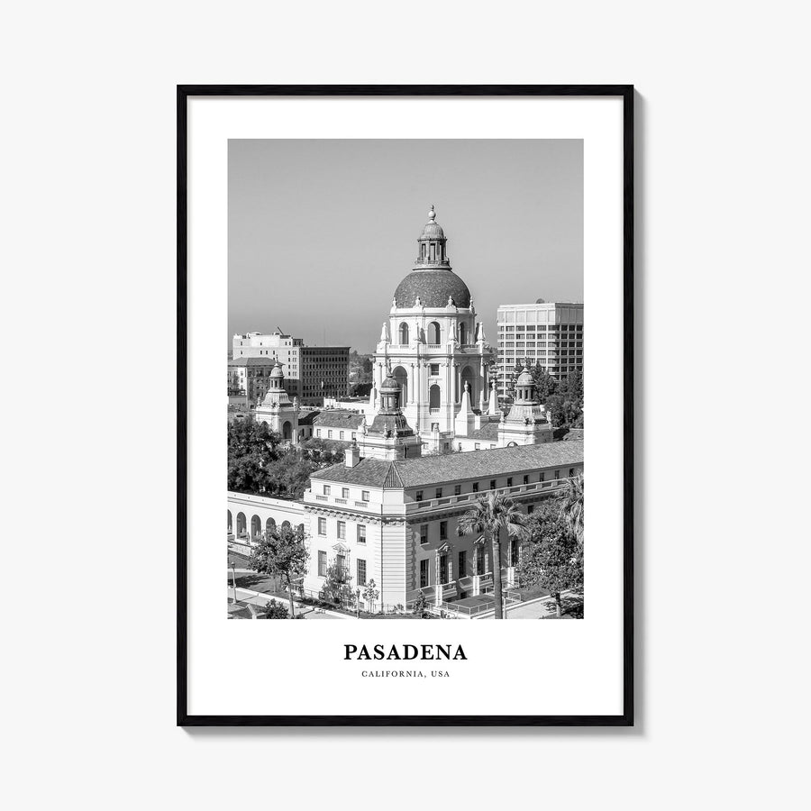 Pasadena black & white classic poster of California, USA – vertical wall art, unframed print shown in interior mockup