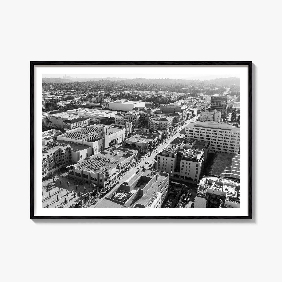 Pasadena black & white photo poster of California, USA – horizontal wall art, unframed print shown in interior mockup