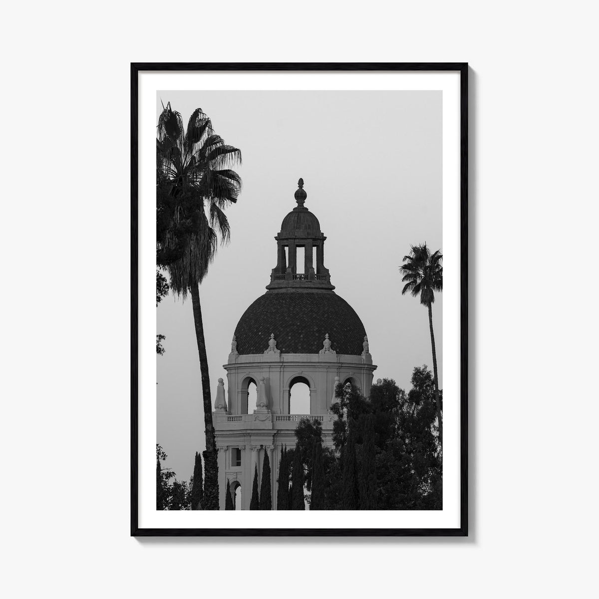 Pasadena black & white photo poster of California, USA – vertical wall art, unframed print shown in interior mockup