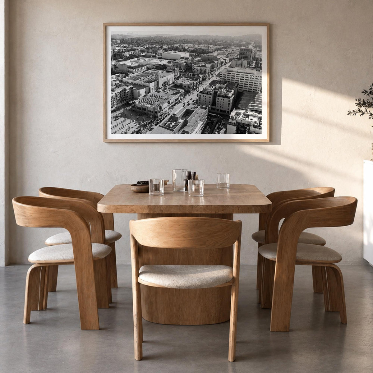Pasadena black & white photo poster of California, USA – horizontal wall art in natural wood frame with white border, hanging
