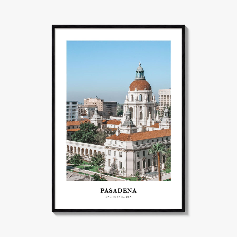 Pasadena colorful classic poster of California, USA – vertical wall art, unframed print shown in interior mockup