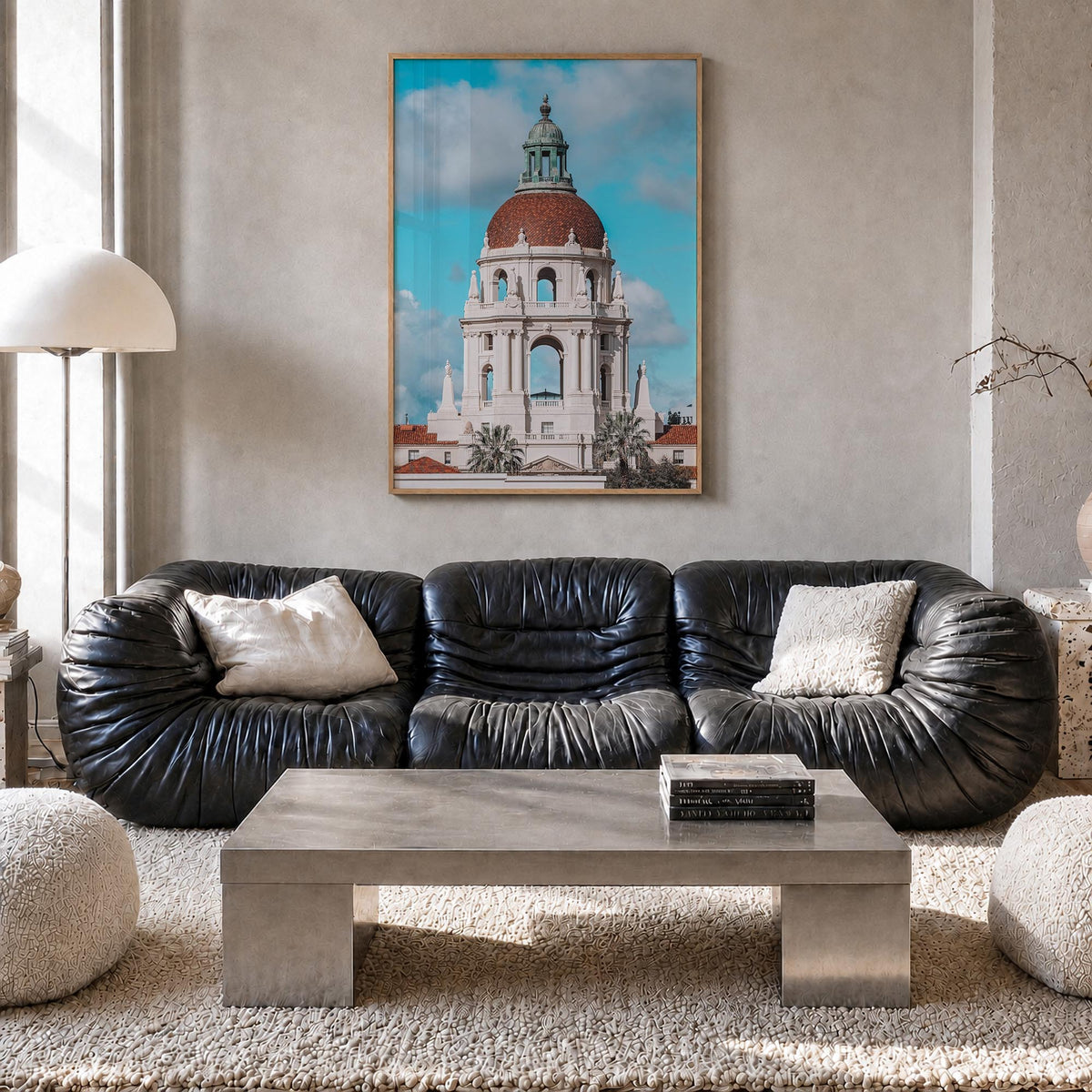 Pasadena no. 1 colorful photo poster of California, USA – vertical wall art in natural wood frame, hanging on wall