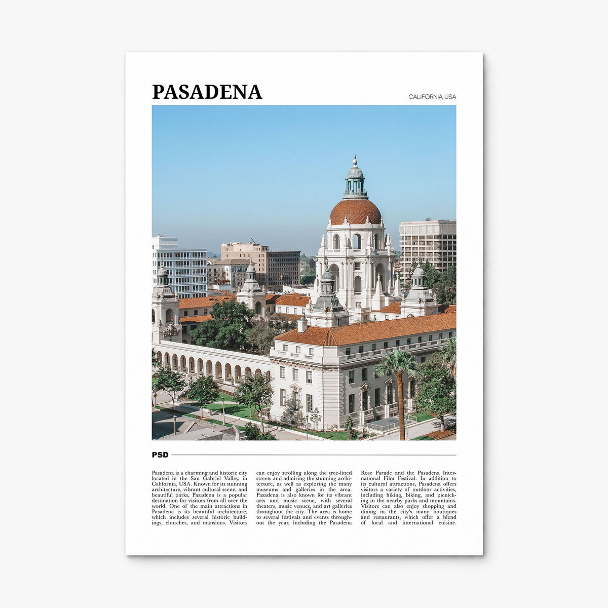 Pasadena Travel Poster, print only (unframed)
