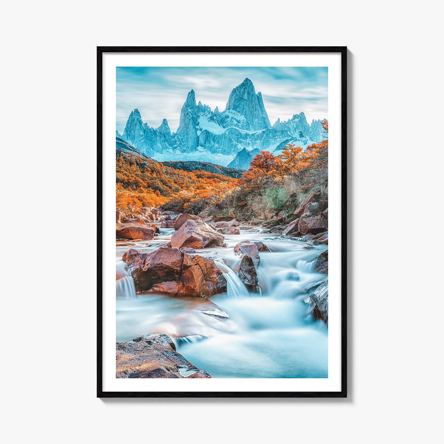 Patagonia colorful photo poster of Argentina & Chile – vertical wall art, unframed print shown in interior mockup