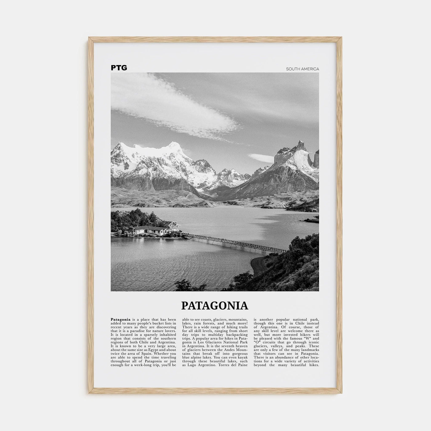 Patagonia Poster Natural Wood / 8x12 in Nbourhood Travel B&W Poster