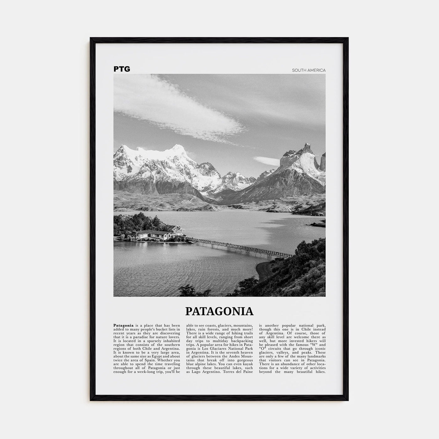 Patagonia Poster Black Wood / 8x12 in Nbourhood Travel B&W Poster