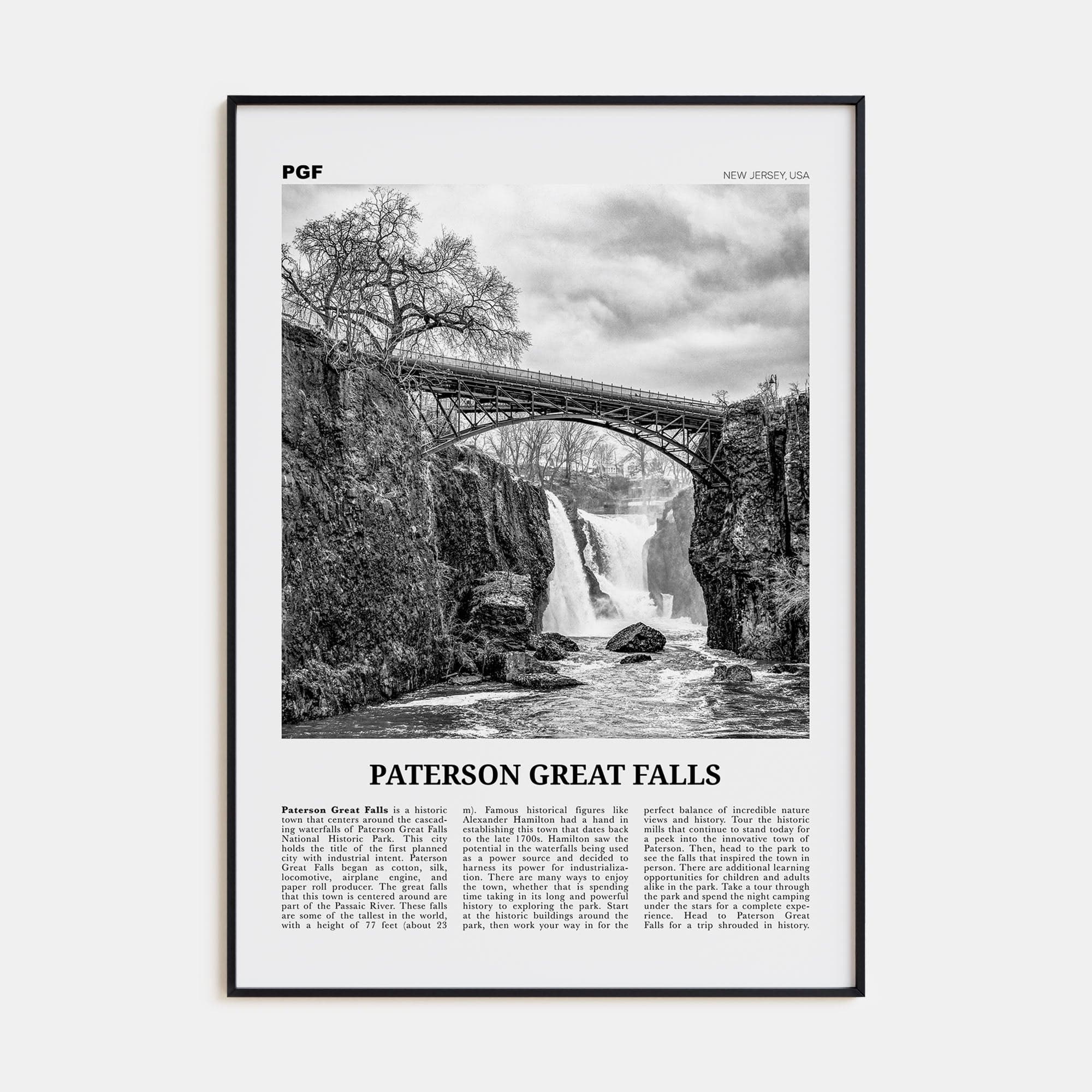 Paterson Great Falls Poster None / 8x12 in Nbourhood Travel B&W Poster