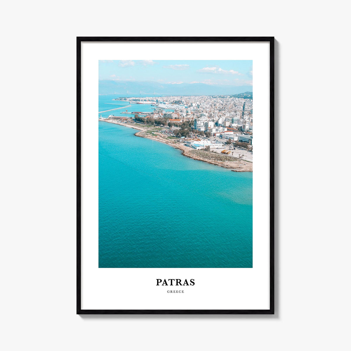 Patras colorful classic poster of Greece – vertical wall art, unframed print shown in interior mockup