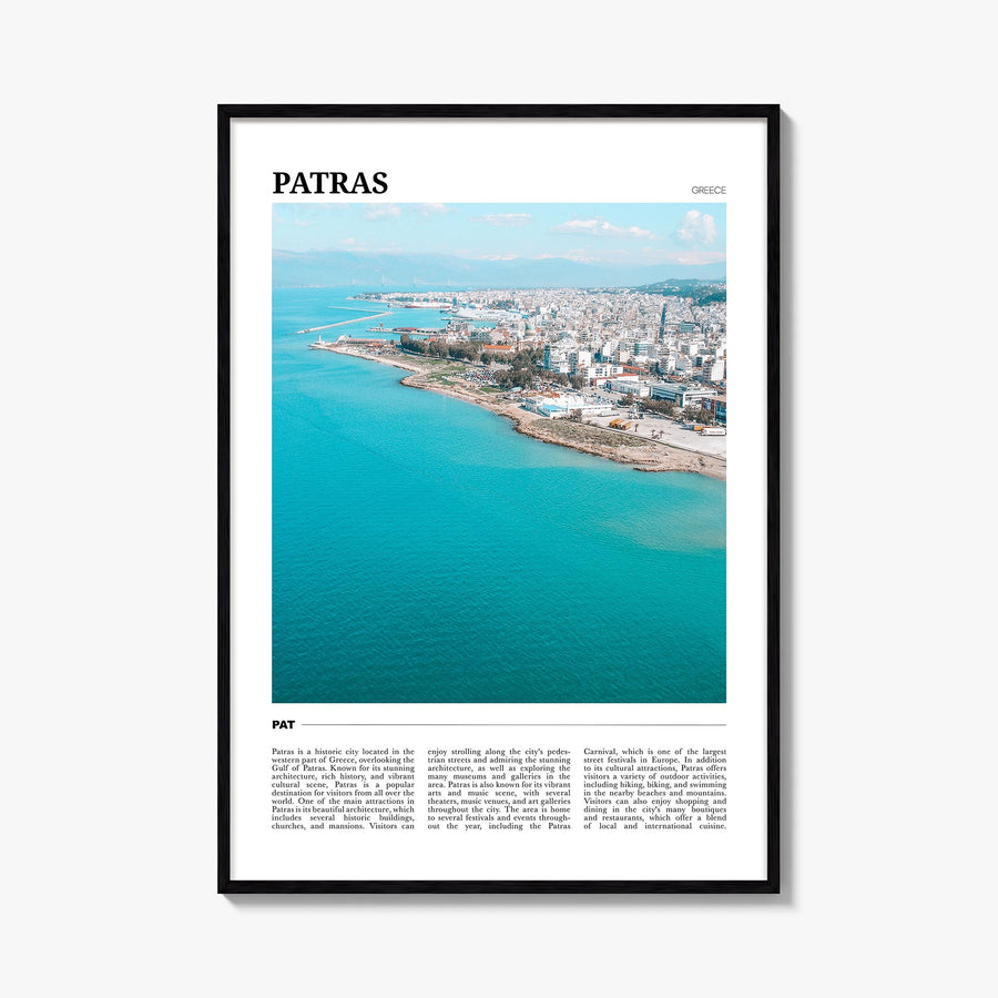 Patras colorful travel poster of Greece – vertical wall art, unframed print shown in interior mockup