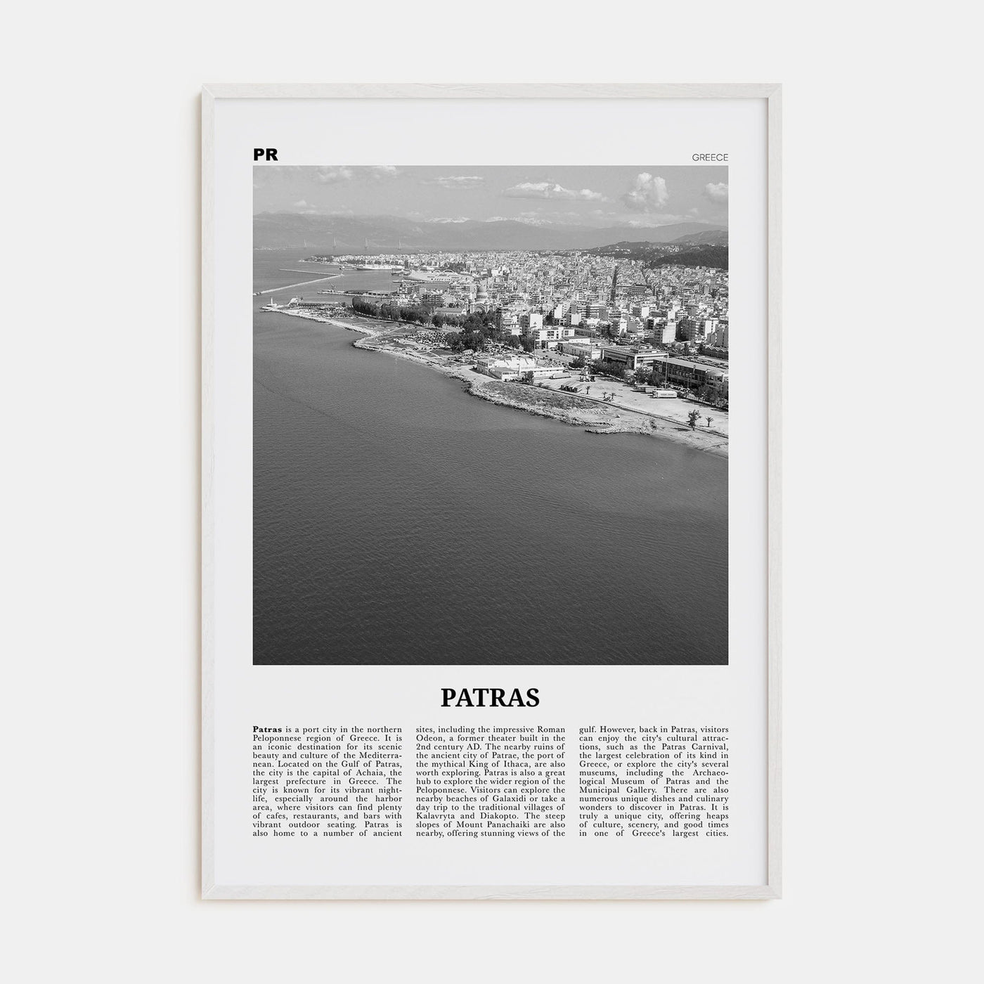 Patras Poster White Wood / 8x12 in Nbourhood Travel B&W Poster