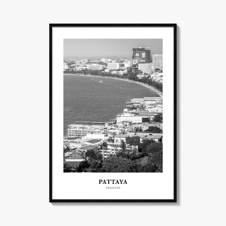 Pattaya black & white classic poster of Thailand – vertical wall art, unframed print shown in interior mockup