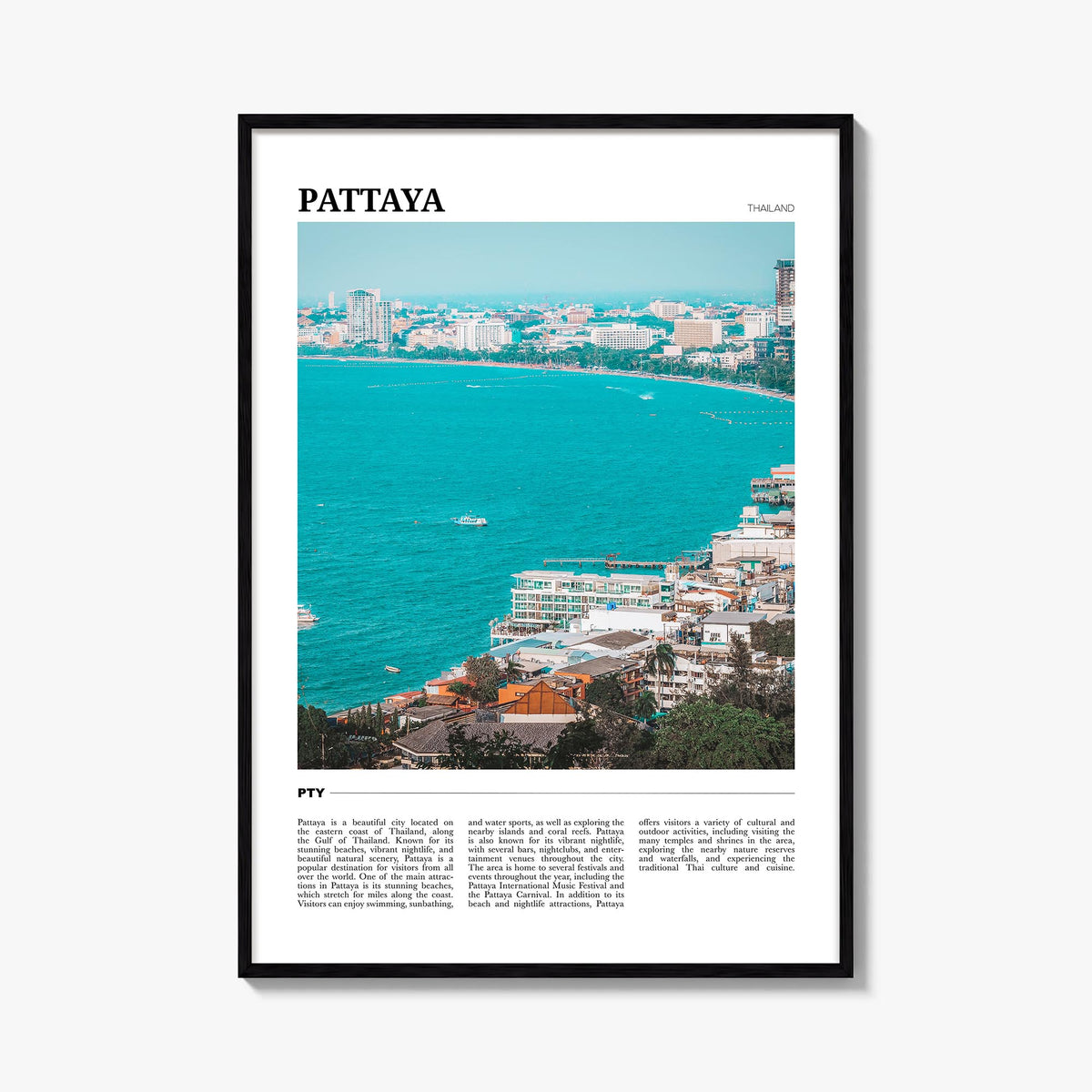 Pattaya colorful travel poster of Thailand – vertical wall art, unframed print shown in interior mockup