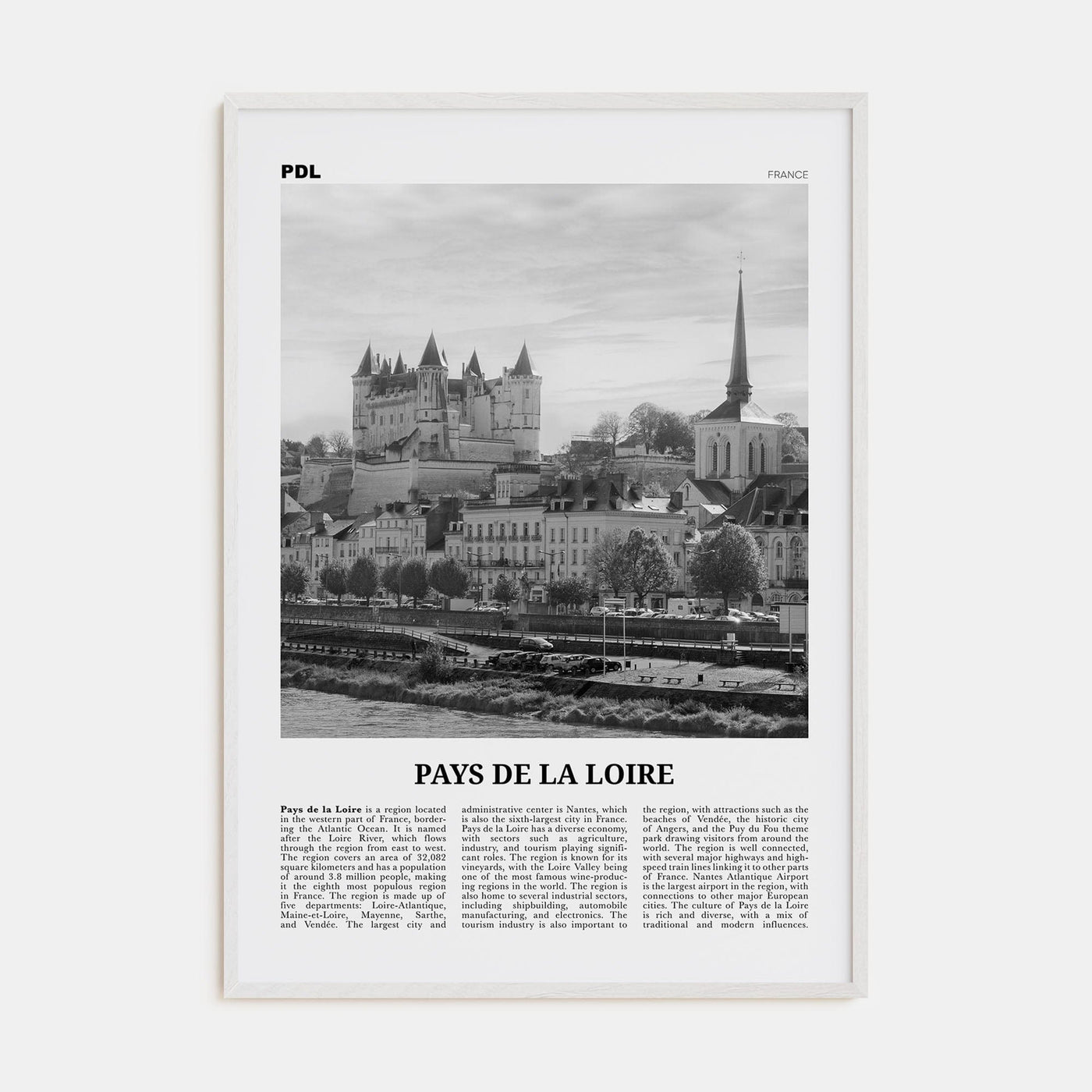 Pays de la Loire Poster White Wood / 8x12 in Nbourhood Travel B&W Poster