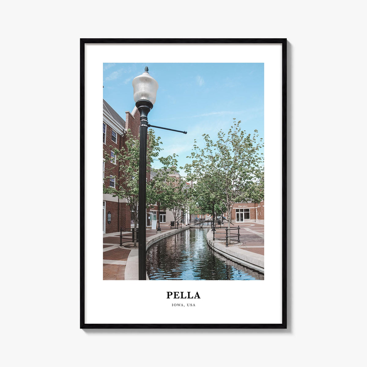 Pella, Iowa colorful classic poster of Iowa, USA – vertical wall art, unframed print shown in interior mockup