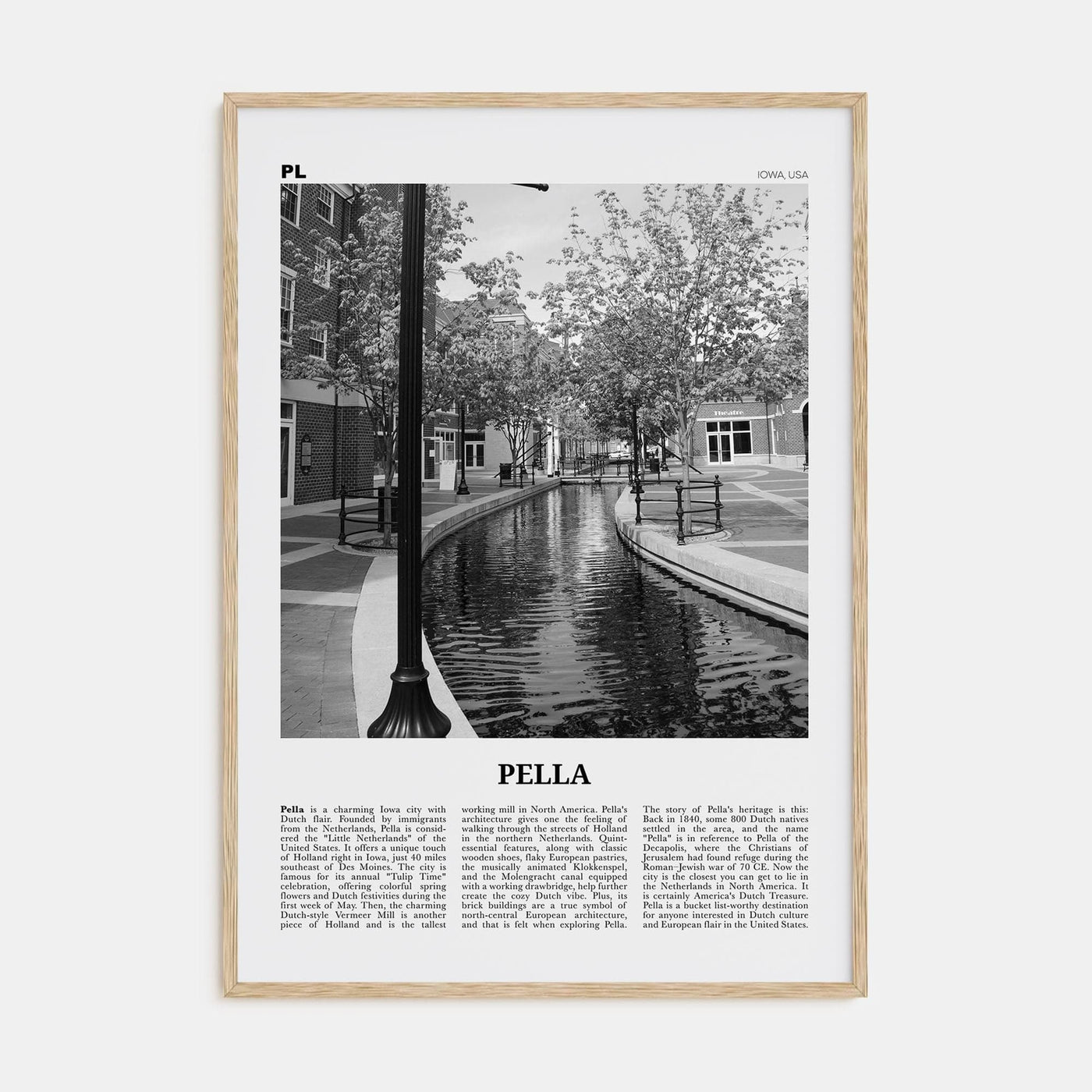 Pella, Iowa Poster Natural Wood / 8x12 in Nbourhood Travel B&W Poster