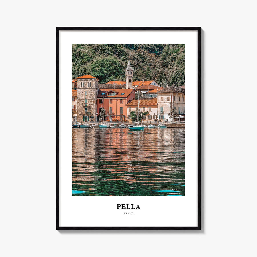 Pella, Italy no. 1 colorful classic poster of Italy – vertical wall art, unframed print shown in interior mockup