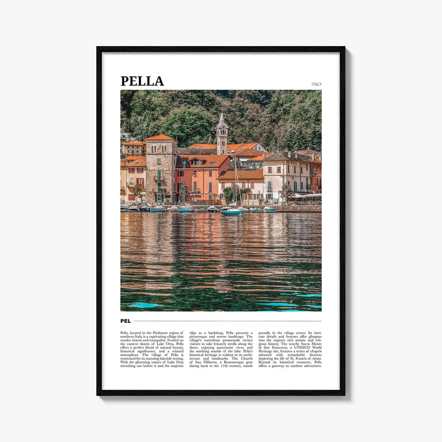 Pella, Italy no. 1 colorful travel poster of Italy – vertical wall art, unframed print shown in interior mockup