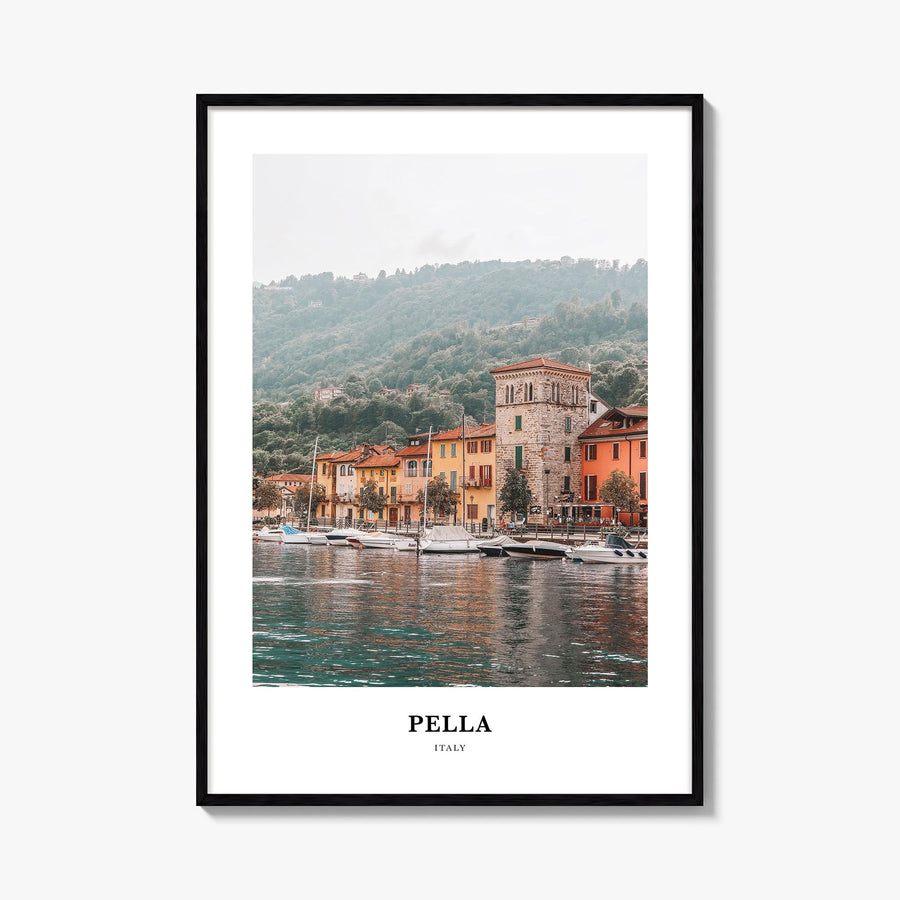 Pella, Italy no. 2 colorful classic poster of Italy – vertical wall art, unframed print shown in interior mockup