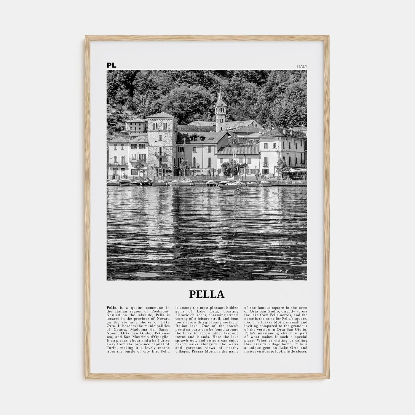 Pella, Italy Poster Natural Wood / 8x12 in Nbourhood Travel B&W Poster